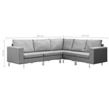 5 Piece Sofa Set Fabric Light Grey - Close-Up Angle