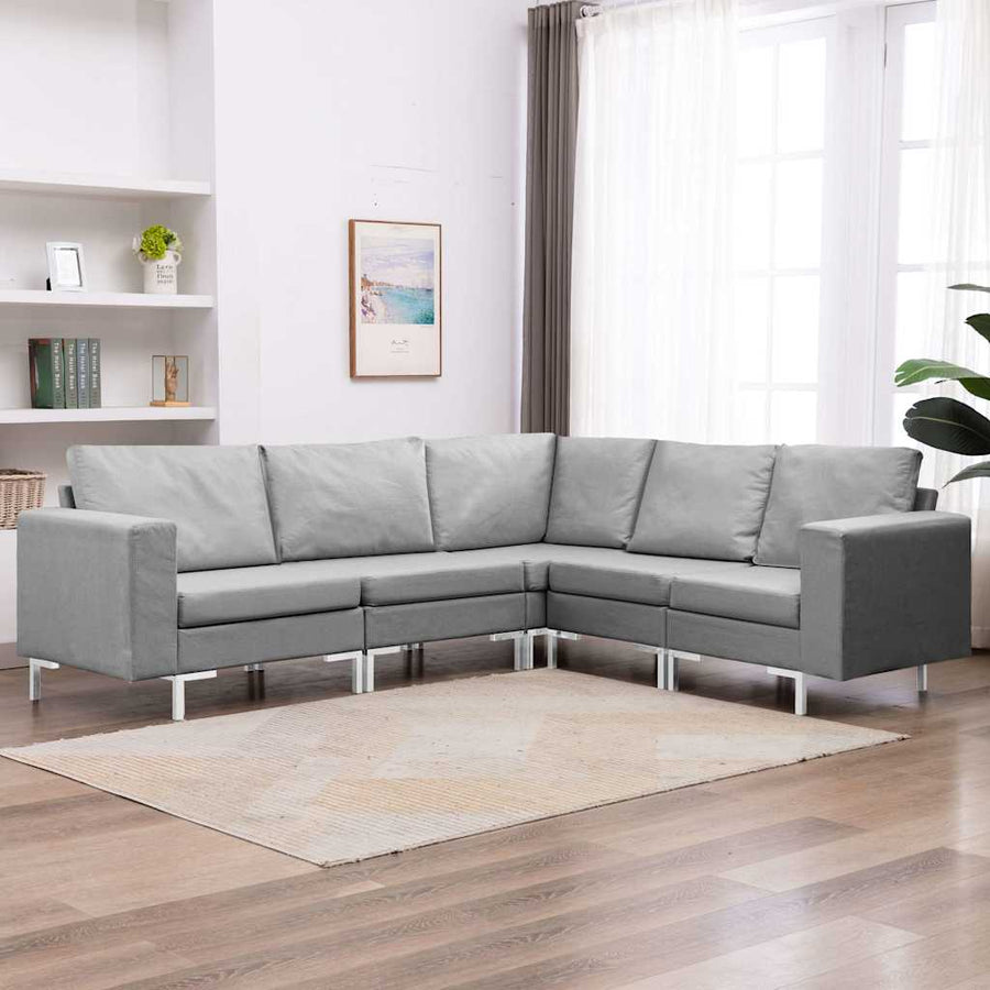 5 Piece Sofa Set Fabric Light Grey