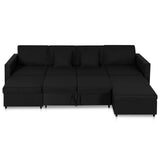 4-Seater Pull-out Sofa Bed Fabric Black - 45-Degree Angle