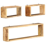 3 Piece Wall Cube Shelf Set Soild Mango Wood - Rear View