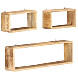 3 Piece Wall Cube Shelf Set Soild Mango Wood - Close-Up Angle