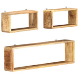 3 Piece Wall Cube Shelf Set Soild Mango Wood - Low Angle