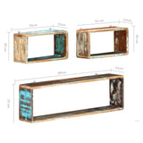 3 Piece Wall Cube Shelf Set Solid Reclaimed Wood - 45-Degree Angle