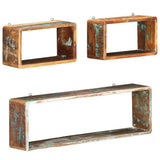 3 Piece Wall Cube Shelf Set Solid Reclaimed Wood - Close-Up Angle