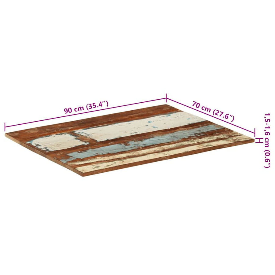Rectangular Table Top 70x90 cm 15-16 mm Solid Wood Reclaimed