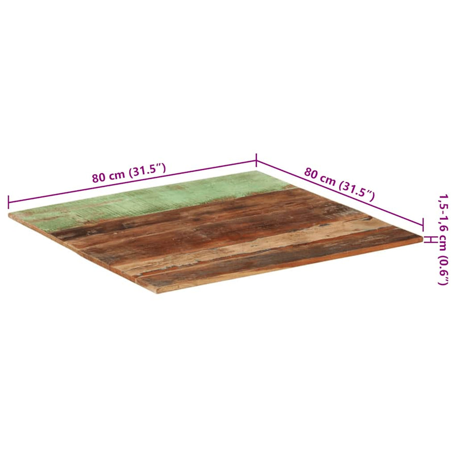Square Table Top 80x80 cm 15-16 mm Solid Wood Reclaimed