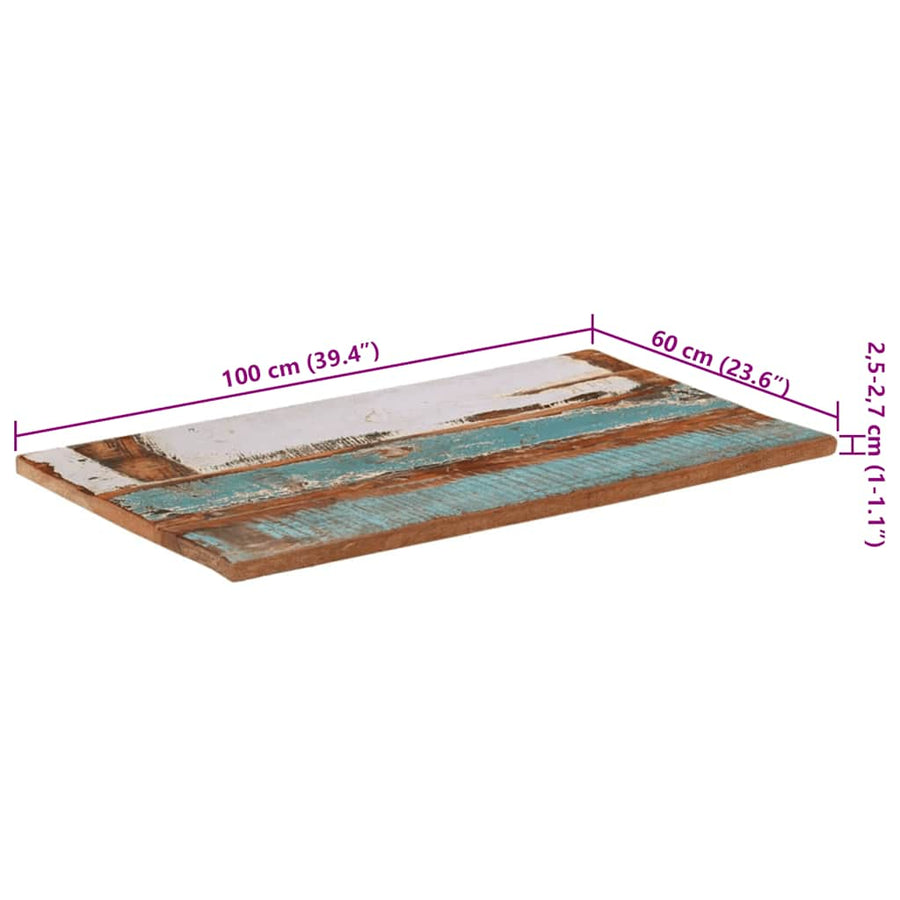 Rectangular Table Top 60x100 cm 25-27 mm Solid Wood Reclaimed