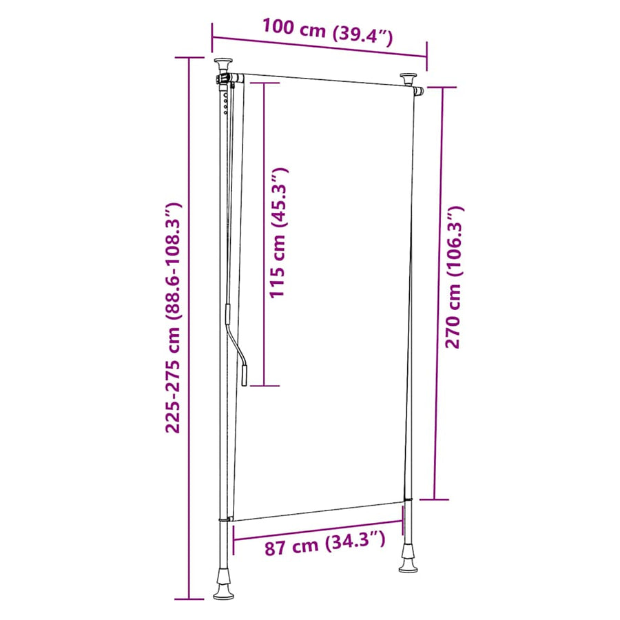 Outdoor Roller Blind 100x270 cm Cream