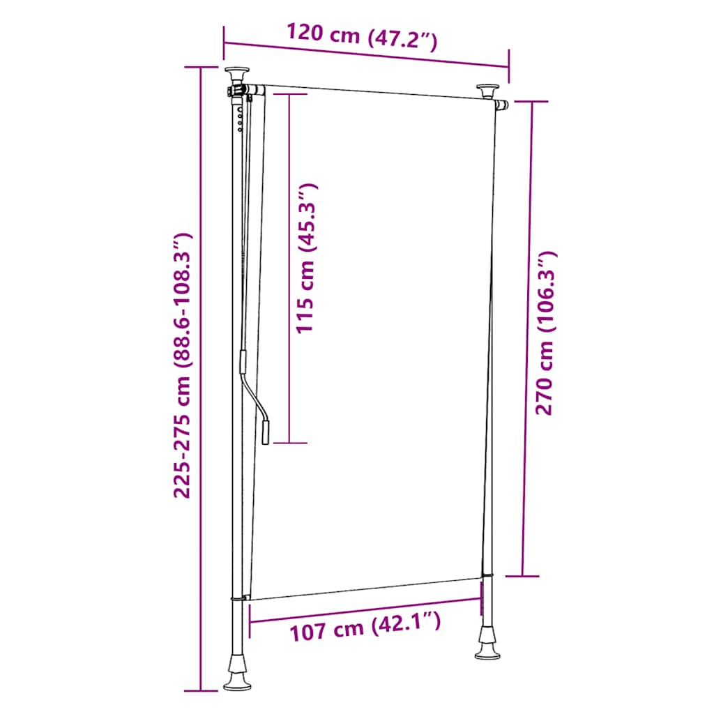 Outdoor Roller Blind 120x270 cm Cream
