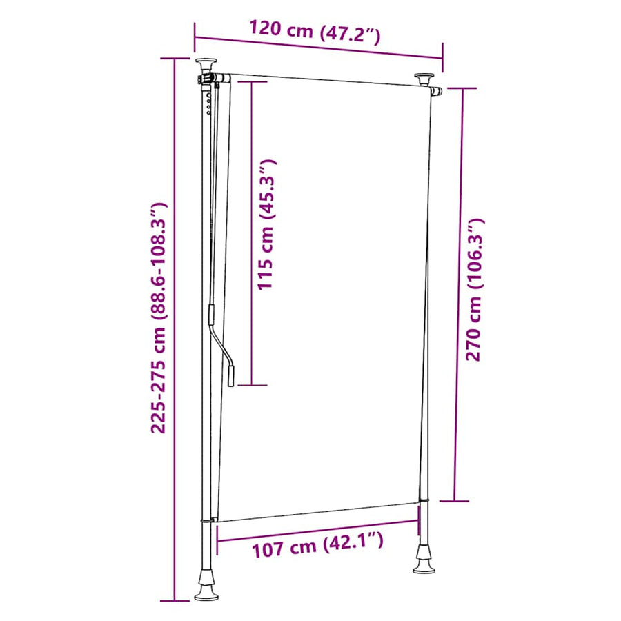 Outdoor Roller Blind 120x270 cm Cream