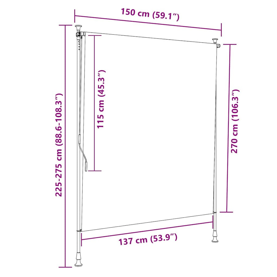 Outdoor Roller Blind 150x270 cm Cream