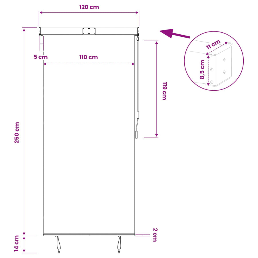 Outdoor Roller Blind 120x250 cm Anthracite