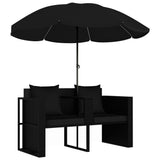 Garden Bed with Parasol Poly Rattan Black - Front View