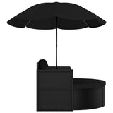 Garden Bed with Parasol Poly Rattan Black - 45-Degree Angle
