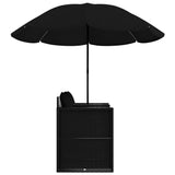 Garden Bed with Parasol Poly Rattan Black - Rear View