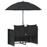 Garden Bed with Parasol Poly Rattan Black