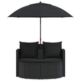 Garden Bed with Parasol Poly Rattan Black - Rear View