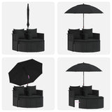 Garden Bed with Parasol Poly Rattan Black - Extra Image