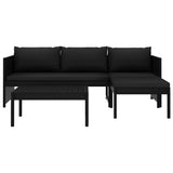 3 Piece Garden Lounge Set with Cushions Poly Rattan Black - Front View