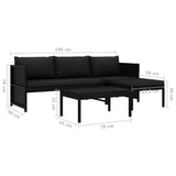 3 Piece Garden Lounge Set with Cushions Poly Rattan Black - Extra Image