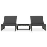 Reclining Garden Chairs 2 pcs with Table Grey Poly Rattan - Front View