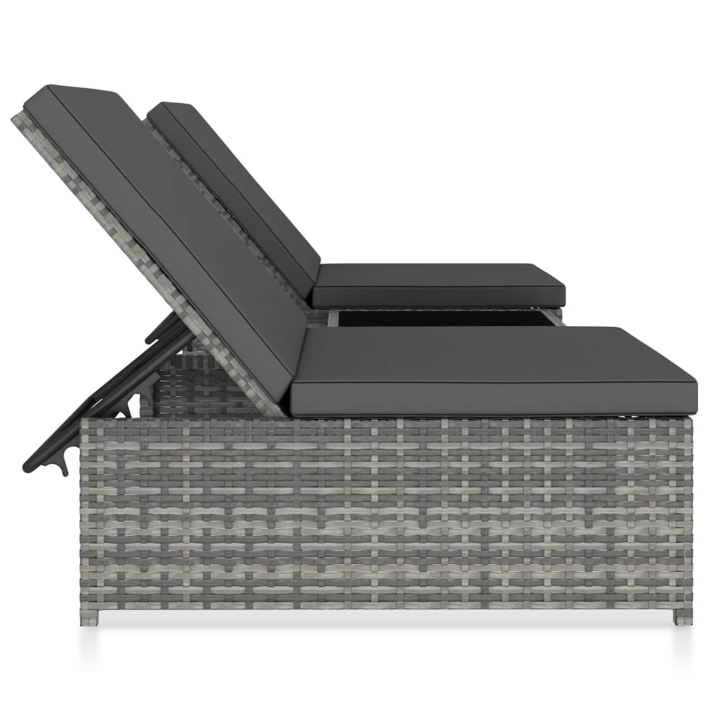 Reclining Garden Chairs 2 pcs with Table Grey Poly Rattan