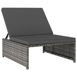 Reclining Garden Chairs 2 pcs with Table Grey Poly Rattan - 45-Degree Angle