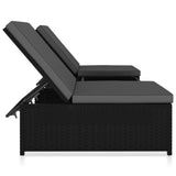 Reclining Garden Chairs 2 pcs with Table Black Poly Rattan - Side View