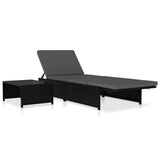 Reclining Garden Chairs 2 pcs with Table Black Poly Rattan - Top-Down View