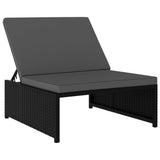 Reclining Garden Chairs 2 pcs with Table Black Poly Rattan - 45-Degree Angle