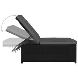 Reclining Garden Chairs 2 pcs with Table Black Poly Rattan - Rear View
