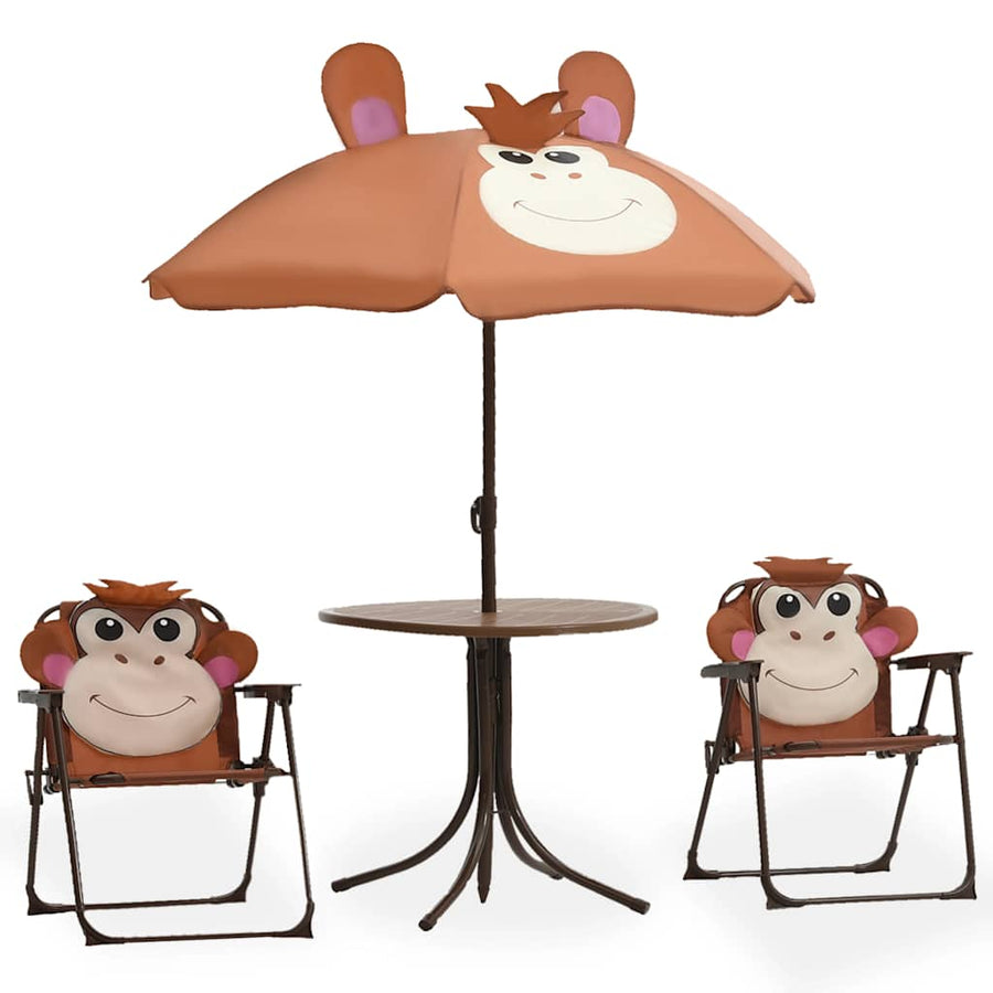 3 Piece Kids'Garden Bistro Set with Parasol Brown