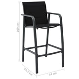 Garden Bar Chairs 2 pcs Black Textilene - Close-Up Angle
