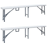 Folding Garden Benches 2 pcs 180 cm HDPE White