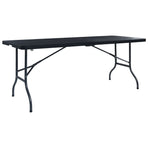 Folding Garden Table Black 180x75x72 cm HDPE Imitation Rattan