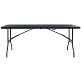 Folding Garden Table Black 180x75x72 cm HDPE Imitation Rattan - Front View
