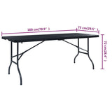 Folding Garden Table Black 180x75x72 cm HDPE Imitation Rattan