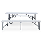 Folding Garden Table with 2 Benches 180 cm Steel and HDPE White