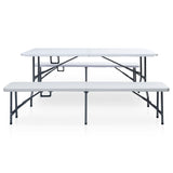 Folding Garden Table with 2 Benches 180 cm Steel and HDPE White - Front View
