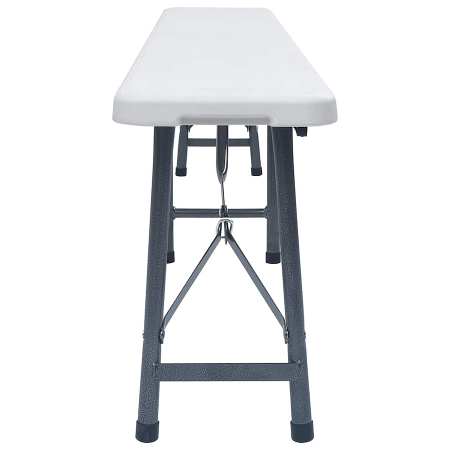 Folding Garden Table with 2 Benches 180 cm Steel and HDPE White