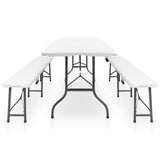 Folding Garden Table with 2 Benches 180 cm Steel and HDPE White