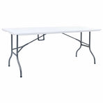 Folding Garden Table with 2 Benches 180 cm Steel and HDPE White