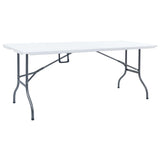 Folding Garden Table with 2 Benches 180 cm Steel and HDPE White - Top-Down View