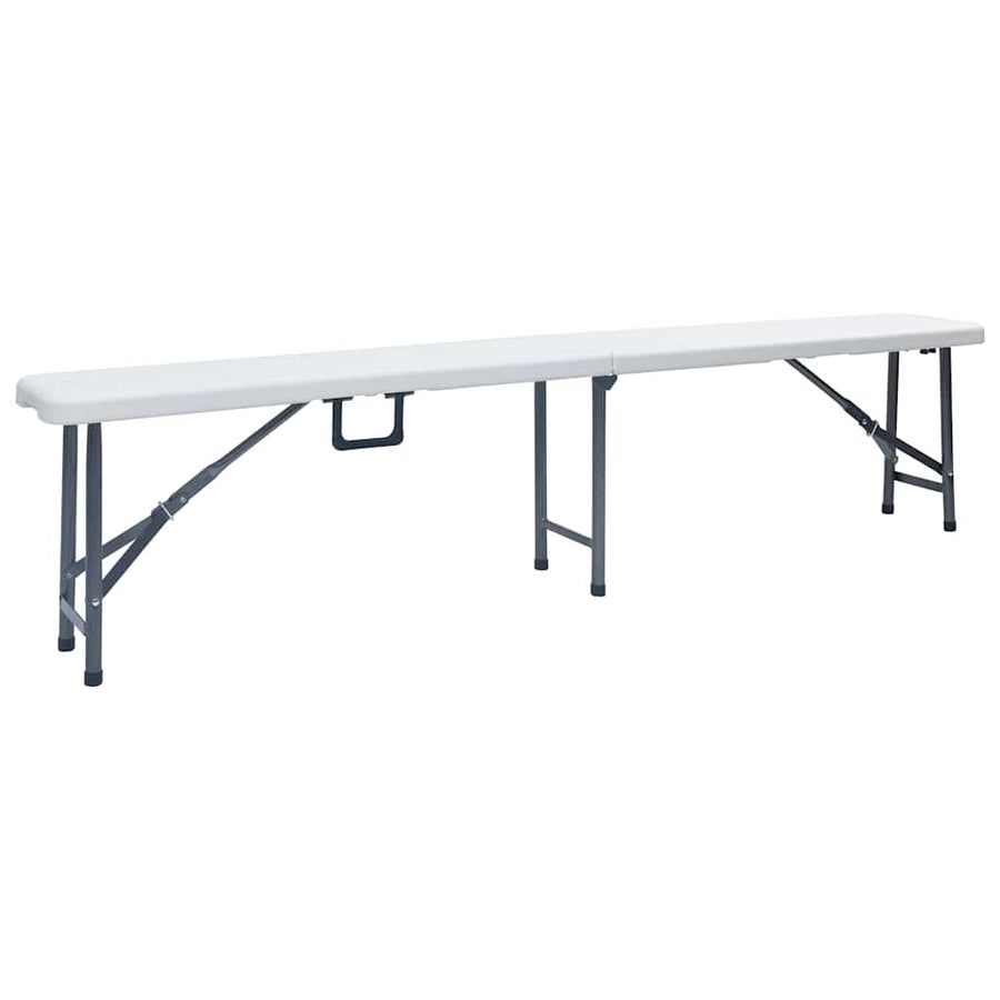 Folding Garden Table with 2 Benches 180 cm Steel and HDPE White