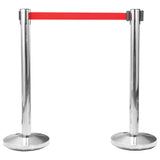Stanchion with Belt Airport Barrier Stainless Steel Silver - Front View