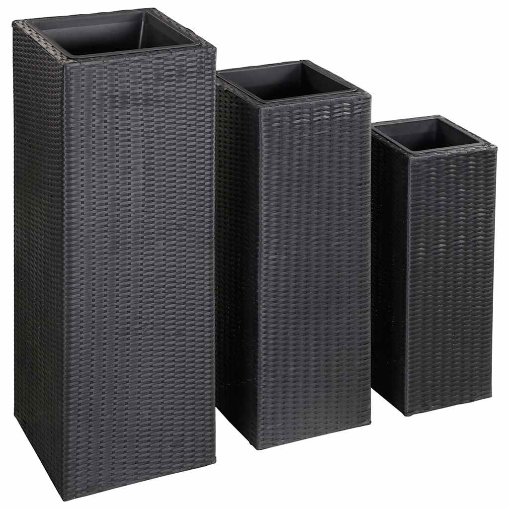 Garden Raised Beds 3 pcs Poly Rattan Black
