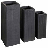 Garden Raised Beds 3 pcs Poly Rattan Black