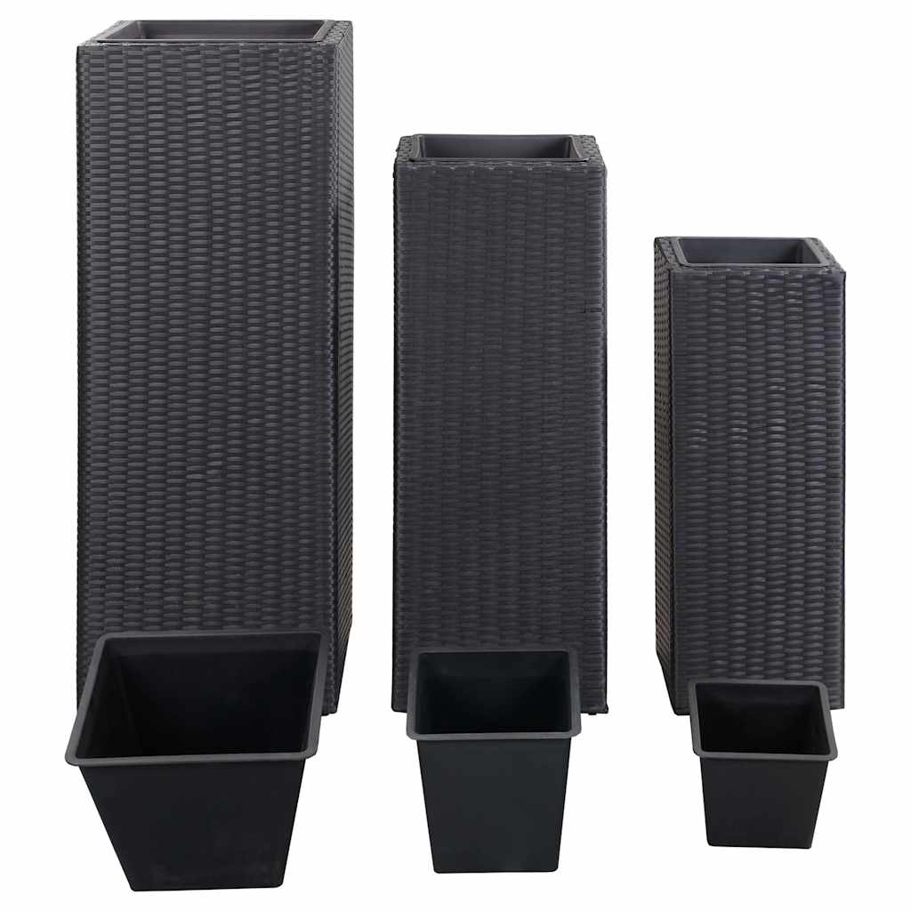 Garden Raised Beds 3 pcs Poly Rattan Black