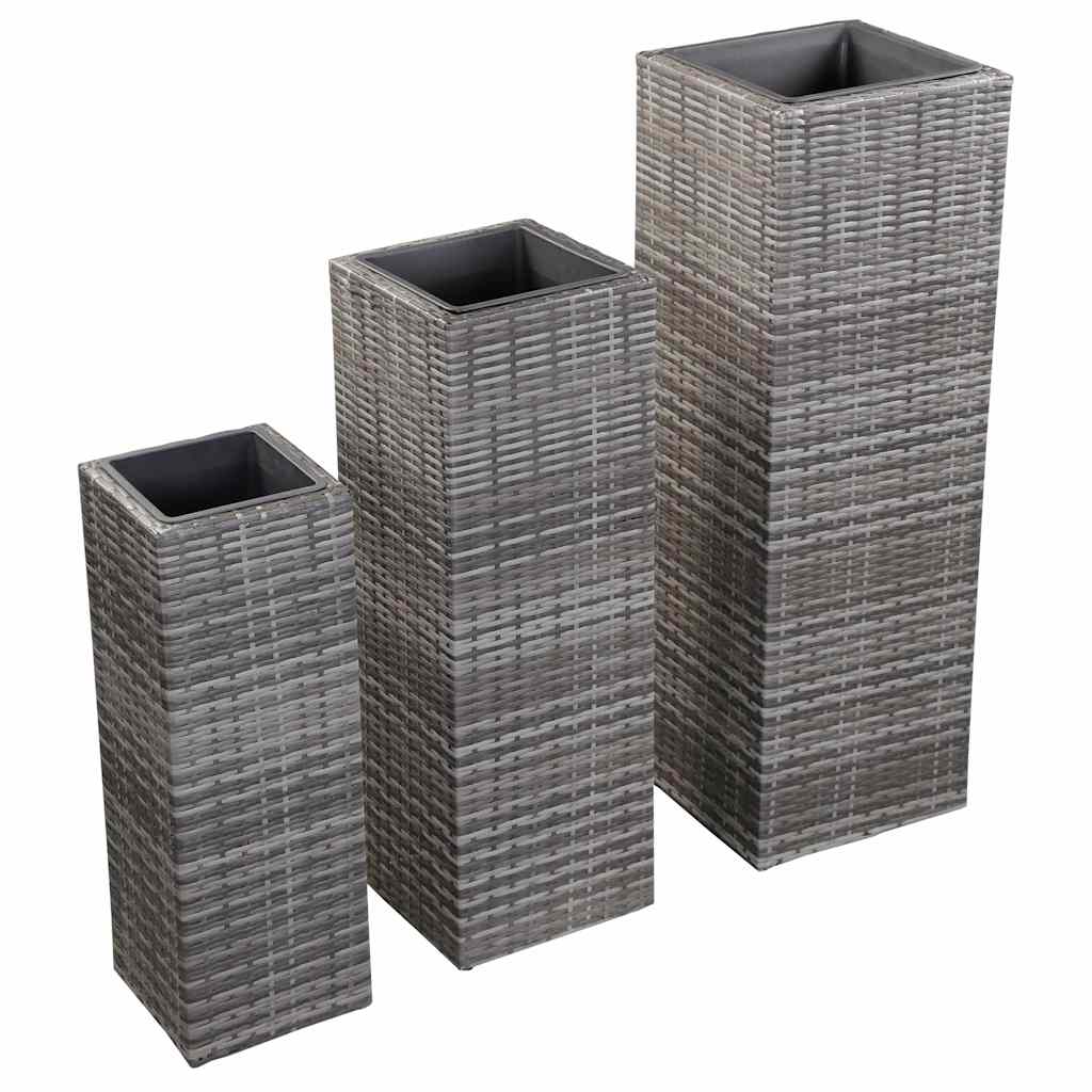 Garden Raised Beds 3 pcs Poly Rattan Grey