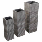 Garden Raised Beds 3 pcs Poly Rattan Grey